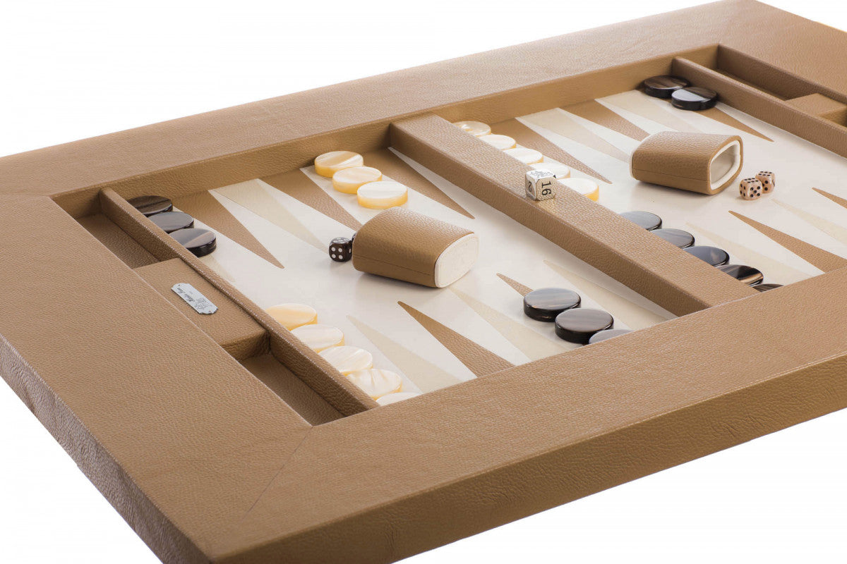 Backgammon Table - Buffalo Leather - Cognac